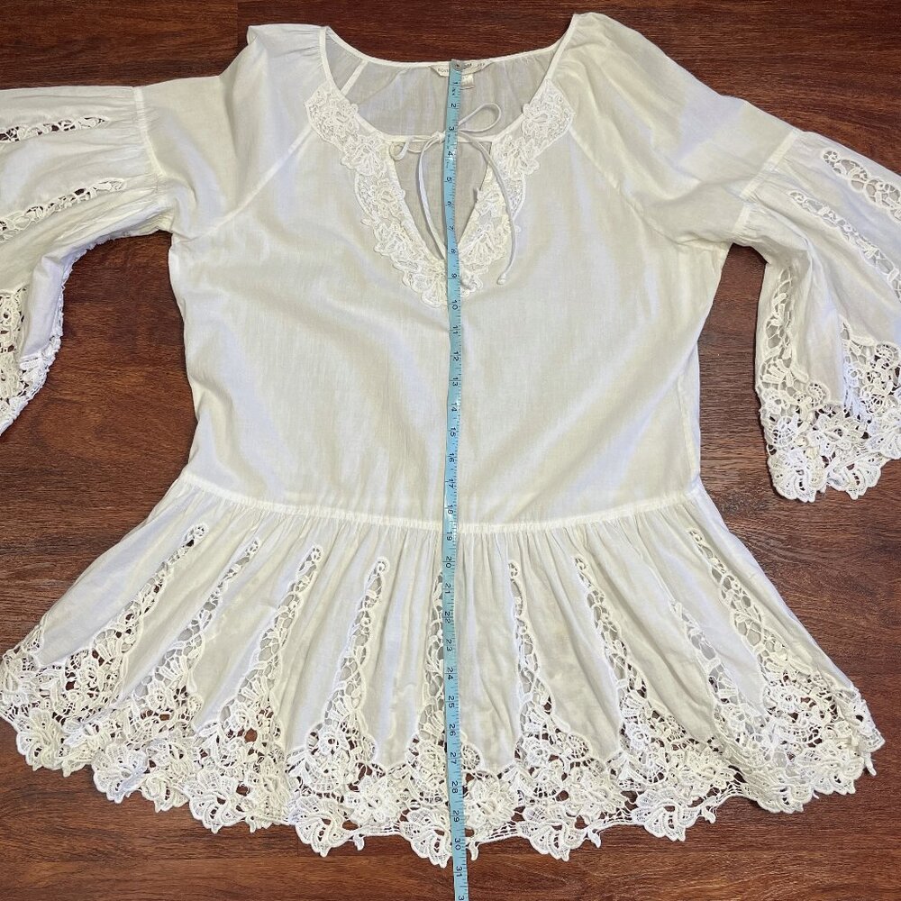 Boston Proper Top Tunic Medium White Lace Bell Sleeves Cottagecore Feminine - Picture 10 of 16